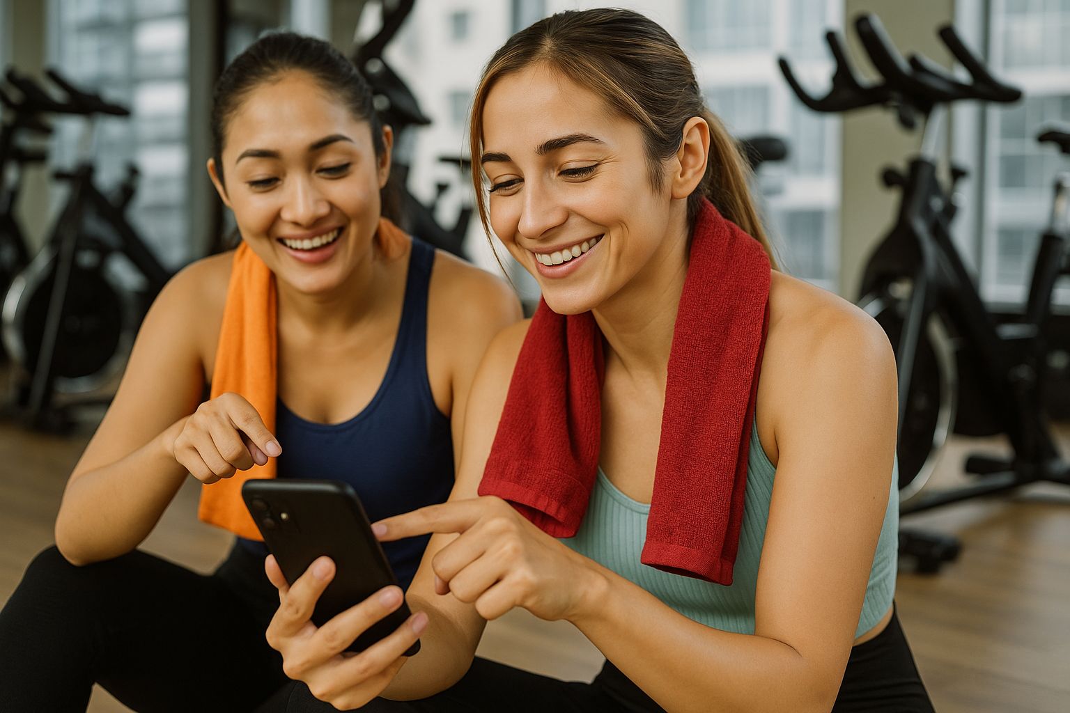 Två smartphones med SMS-påminnelser om träningspass på skärmen